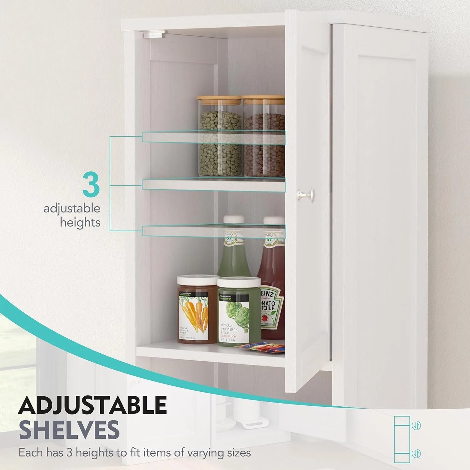 Tall Bathroom Storage Cabinet, 64”H Narrow Storage Unit for Small Spaces, Freestanding Modern Cabinet with Adjustable Shelves
