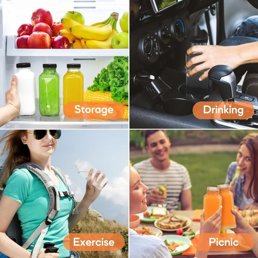 STARSIDE 16oz Reusable Glass Juice & Drink Bottles, 6pk