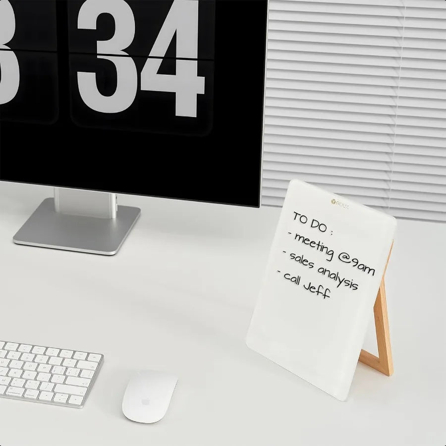 Reversible Glass Mini Desk Board with Wood Stand