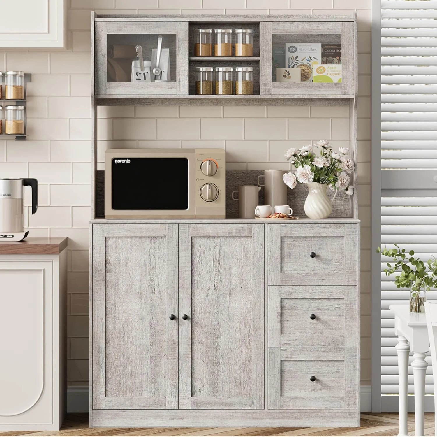 67"Tall Kitchen Pantry Cabinet Buffet Cabinet Sideboard Storage Hutch Cabinet with Drawers & Adjustable Shelves for Dining Room