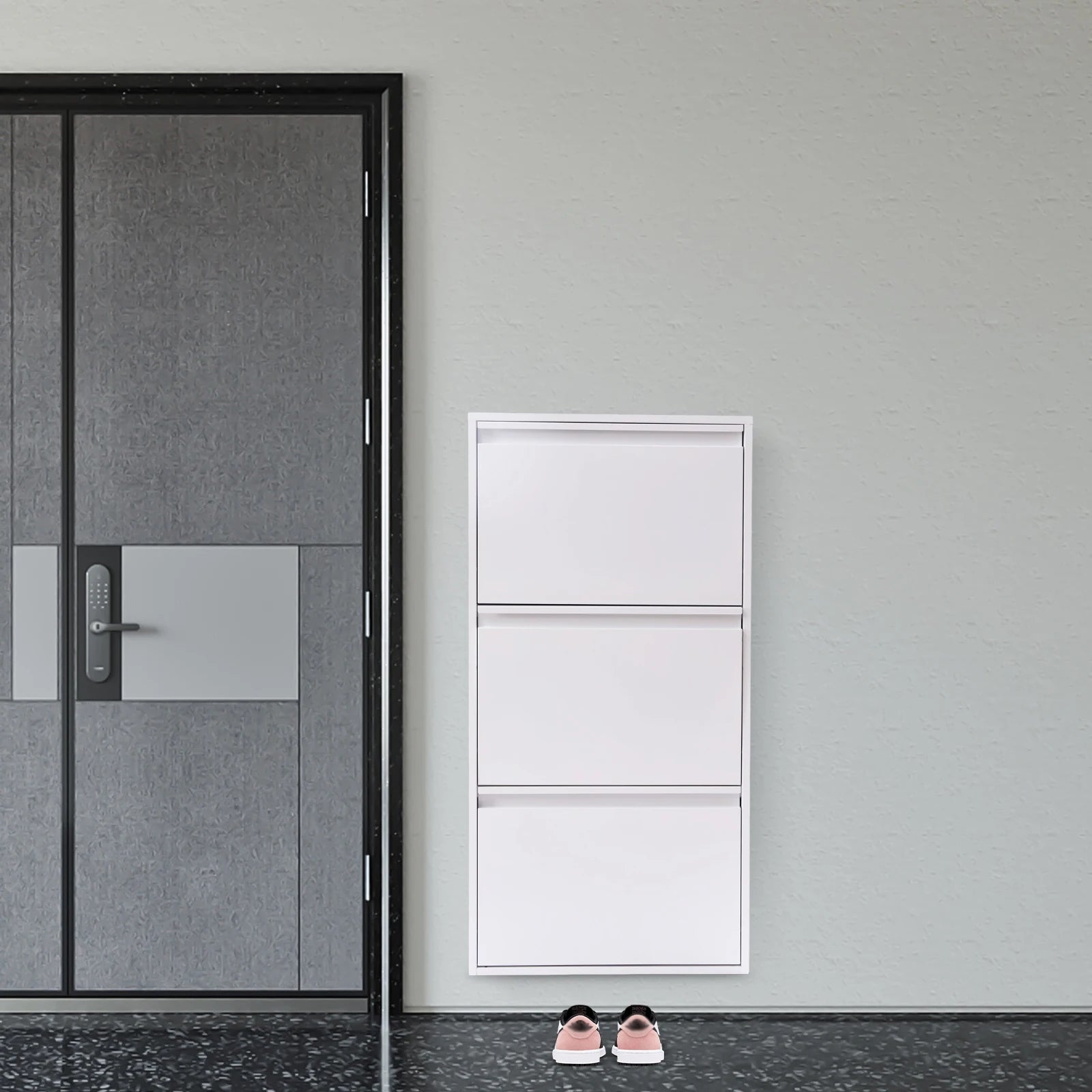 TriFlip Quiet-Close Shoe Cabinet – Wall/Floor Metal Rack