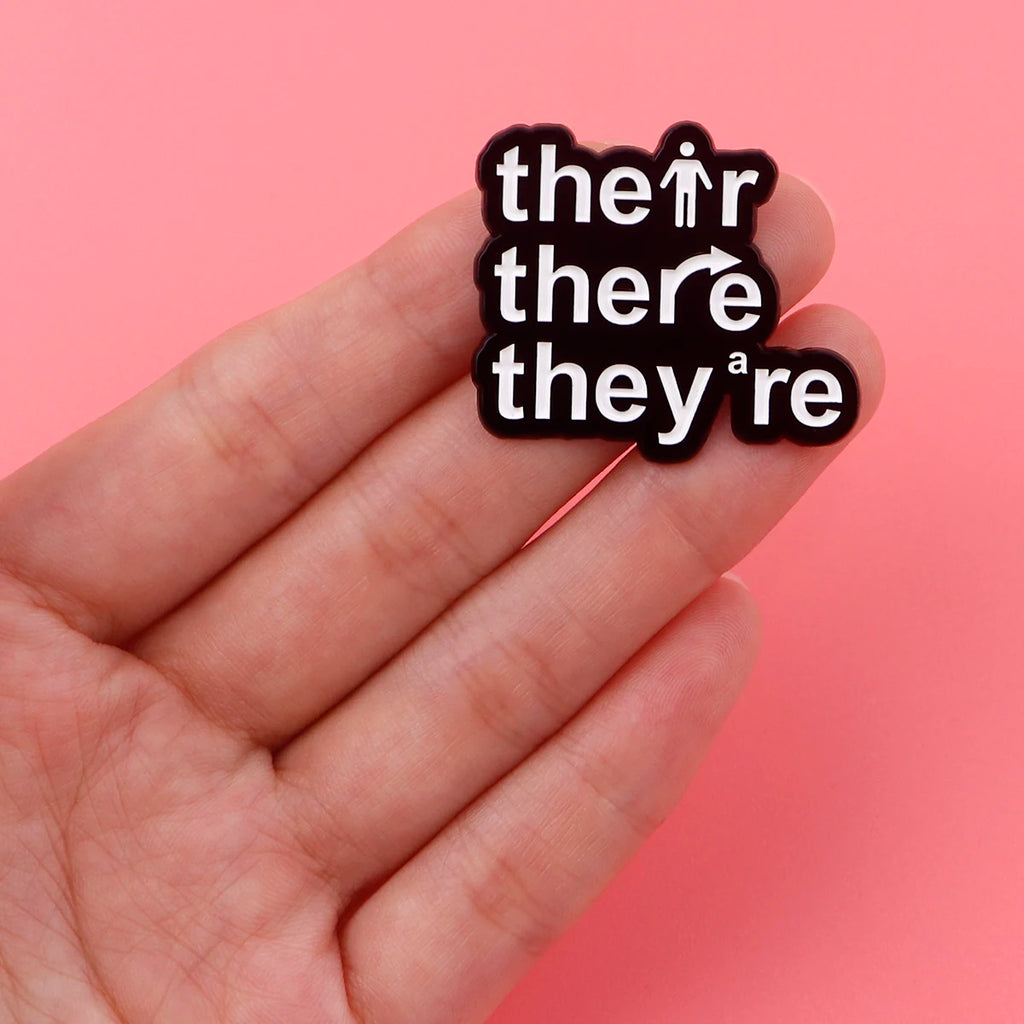 Punny Skeleton Pronoun Pin – Punk Pin Badge Brooch
