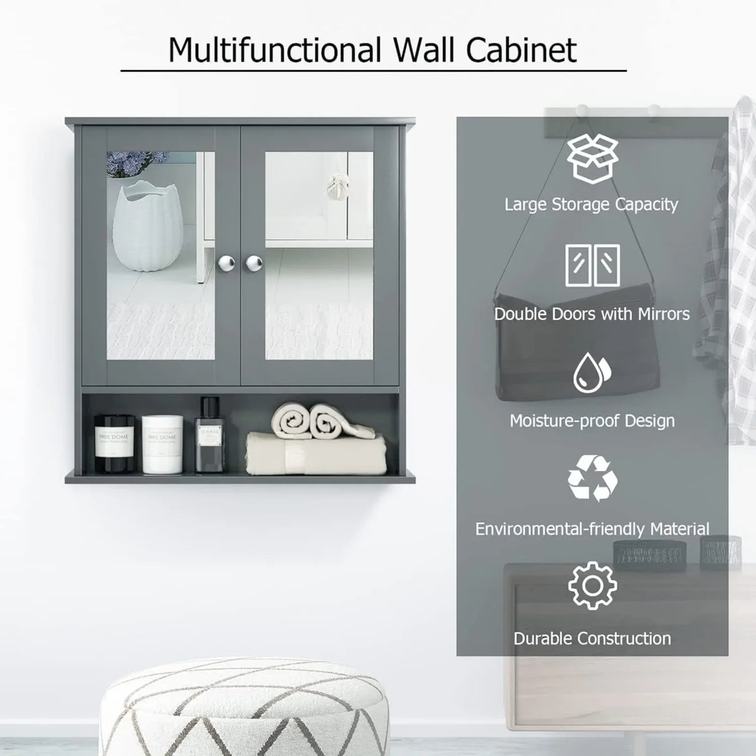 Dual Mirror Wall Cabinet Organizer – Wooden Bathroom Storage