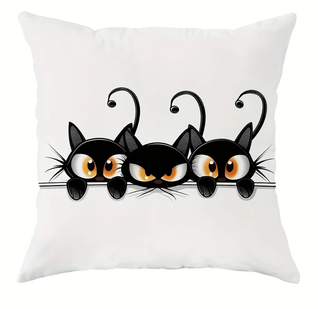 Spooky Black Cat Halloween Throw Pillow Cover