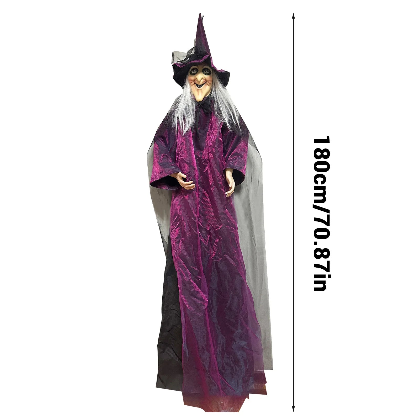 Halloween Sound Activated Light-up Witch Hanging Ghost Scary Props for Haunted House Bar Secret Room Outdoor Yard Garden Party