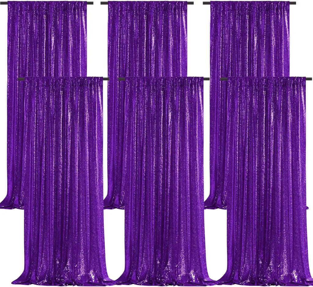 Glamour Purple Sequin Party Backdrop Curtains Set (6)