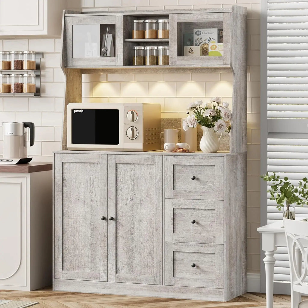 67"Tall Kitchen Pantry Cabinet Buffet Cabinet Sideboard Storage Hutch Cabinet with Drawers & Adjustable Shelves for Dining Room
