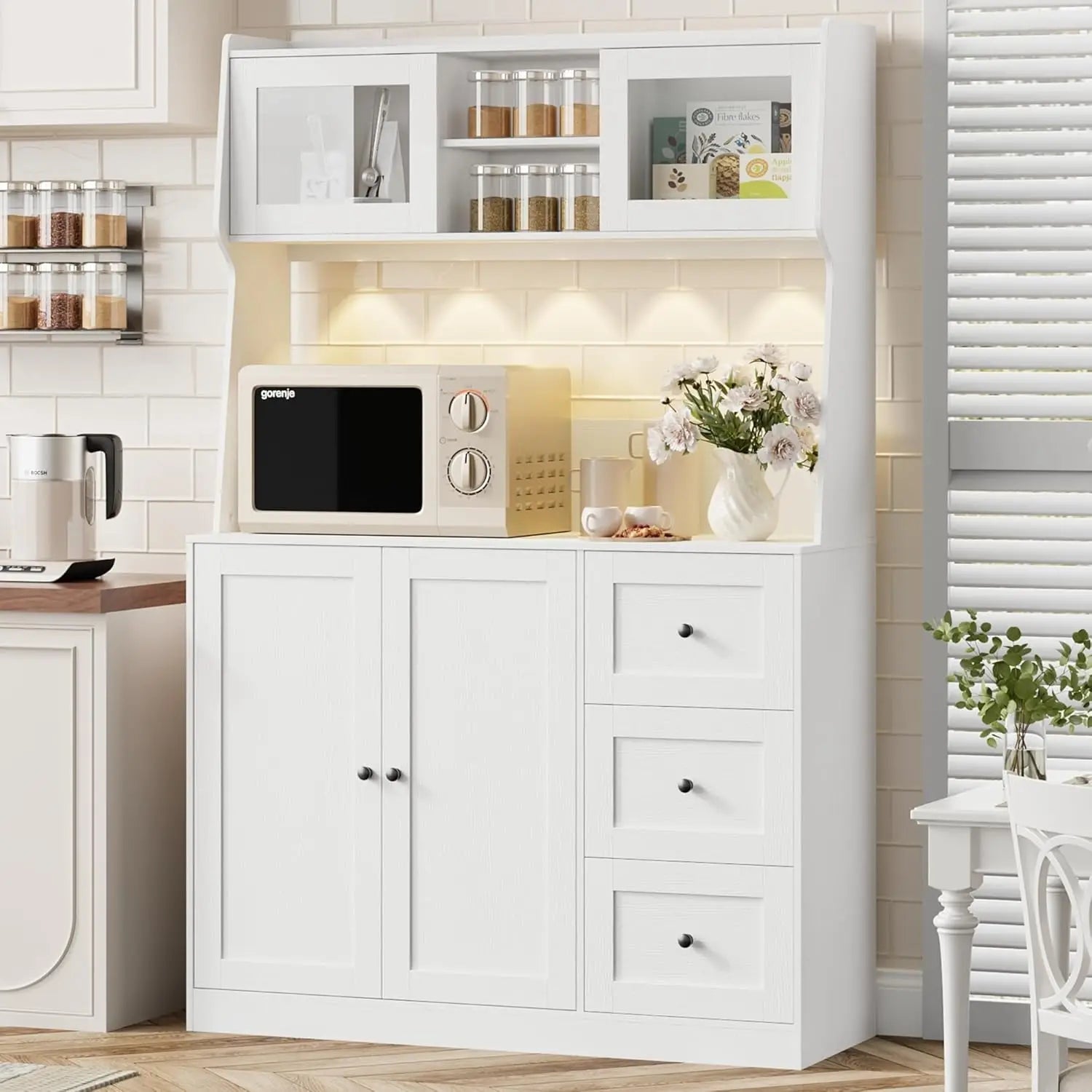67"Tall Kitchen Pantry Cabinet Buffet Cabinet Sideboard Storage Hutch Cabinet with Drawers & Adjustable Shelves for Dining Room