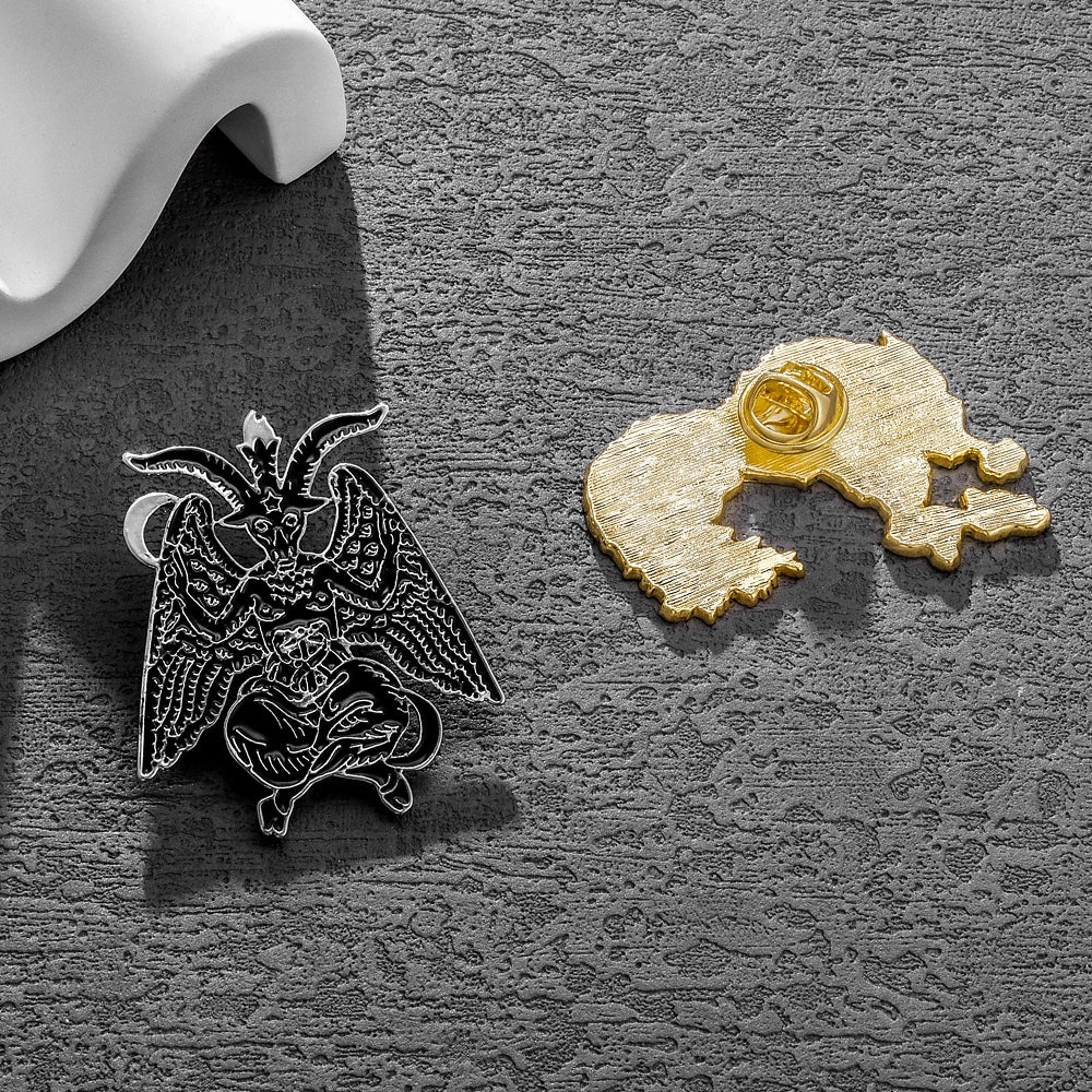 Gothic Baphomet Enamel Pin Set - Halloween Brooches