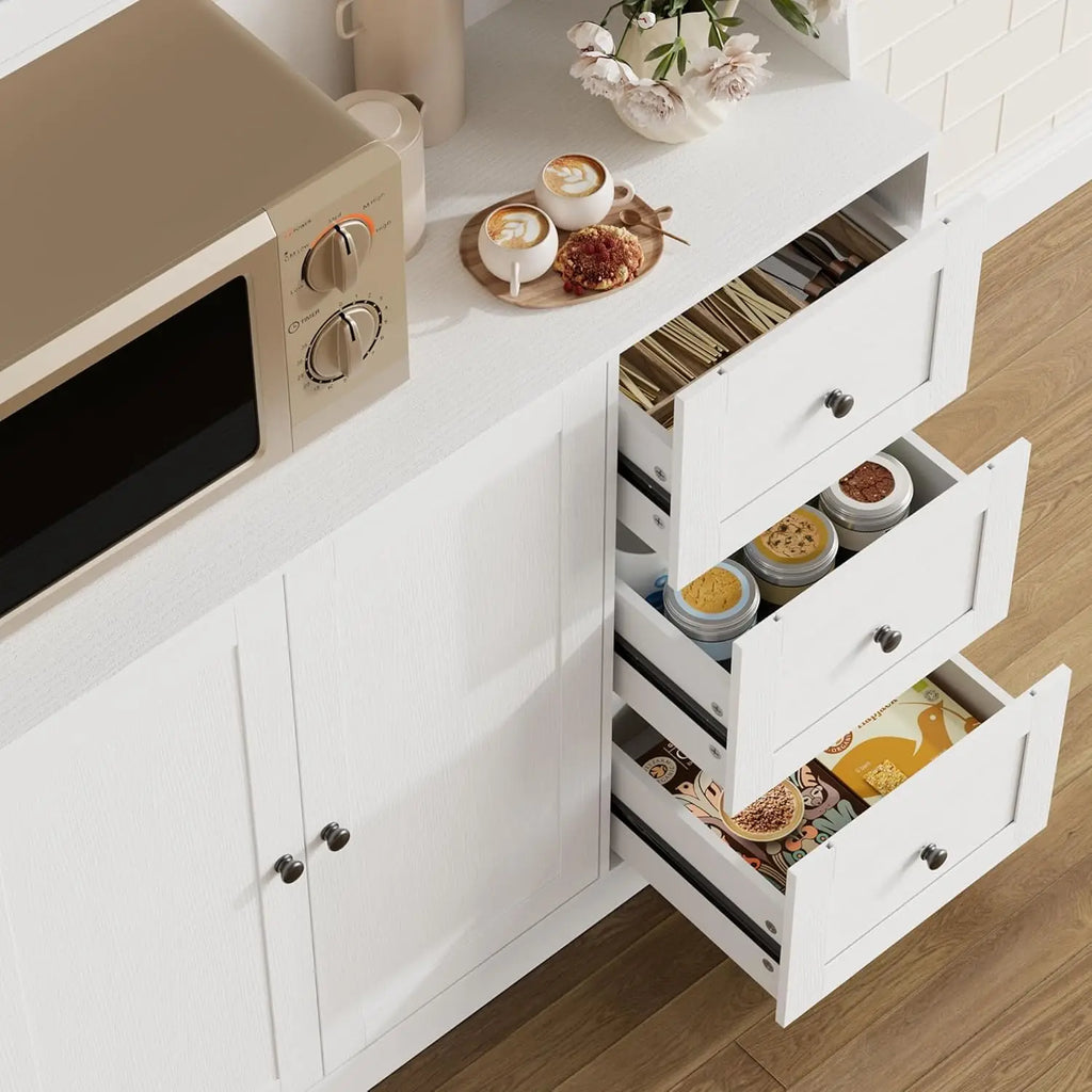 67"Tall Kitchen Pantry Cabinet Buffet Cabinet Sideboard Storage Hutch Cabinet with Drawers & Adjustable Shelves for Dining Room