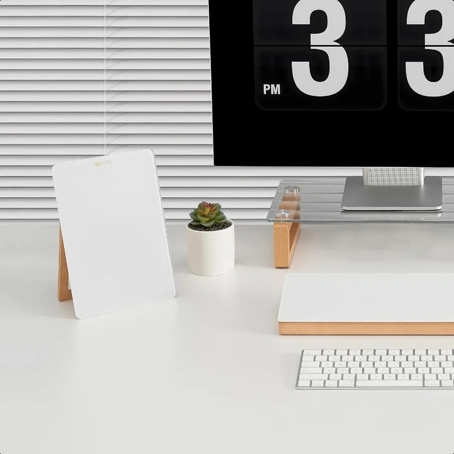 Reversible Glass Mini Desk Board with Wood Stand