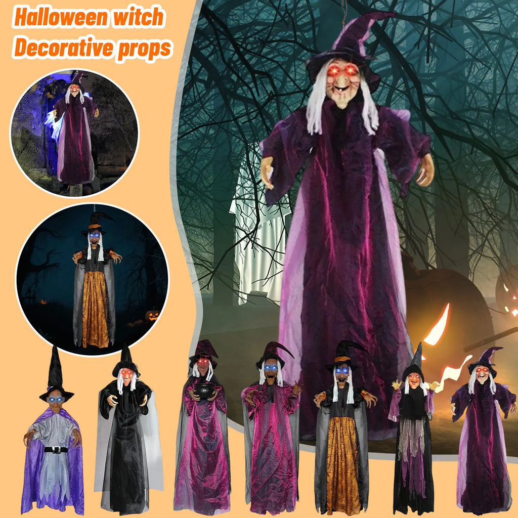 7 Styles Hot Halloween Electronic Witch Decor, Life-size Hanging Witch Halloween Decor, Scary Flying Electronic Witch For Decor