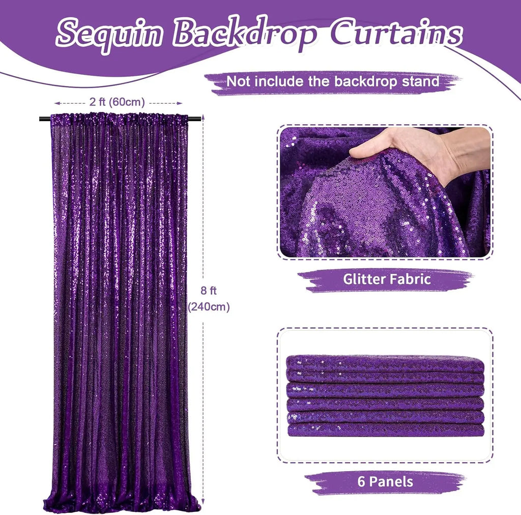 Glamour Purple Sequin Party Backdrop Curtains Set (6)
