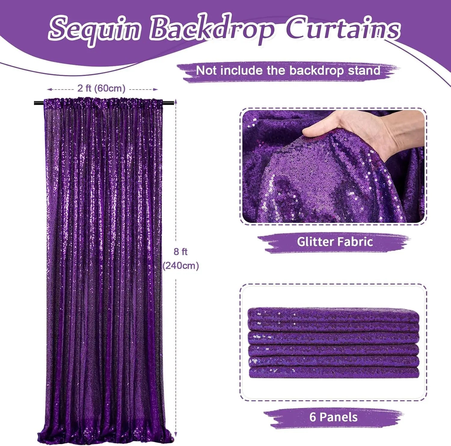 Glamour Purple Sequin Party Backdrop Curtains Set (6)