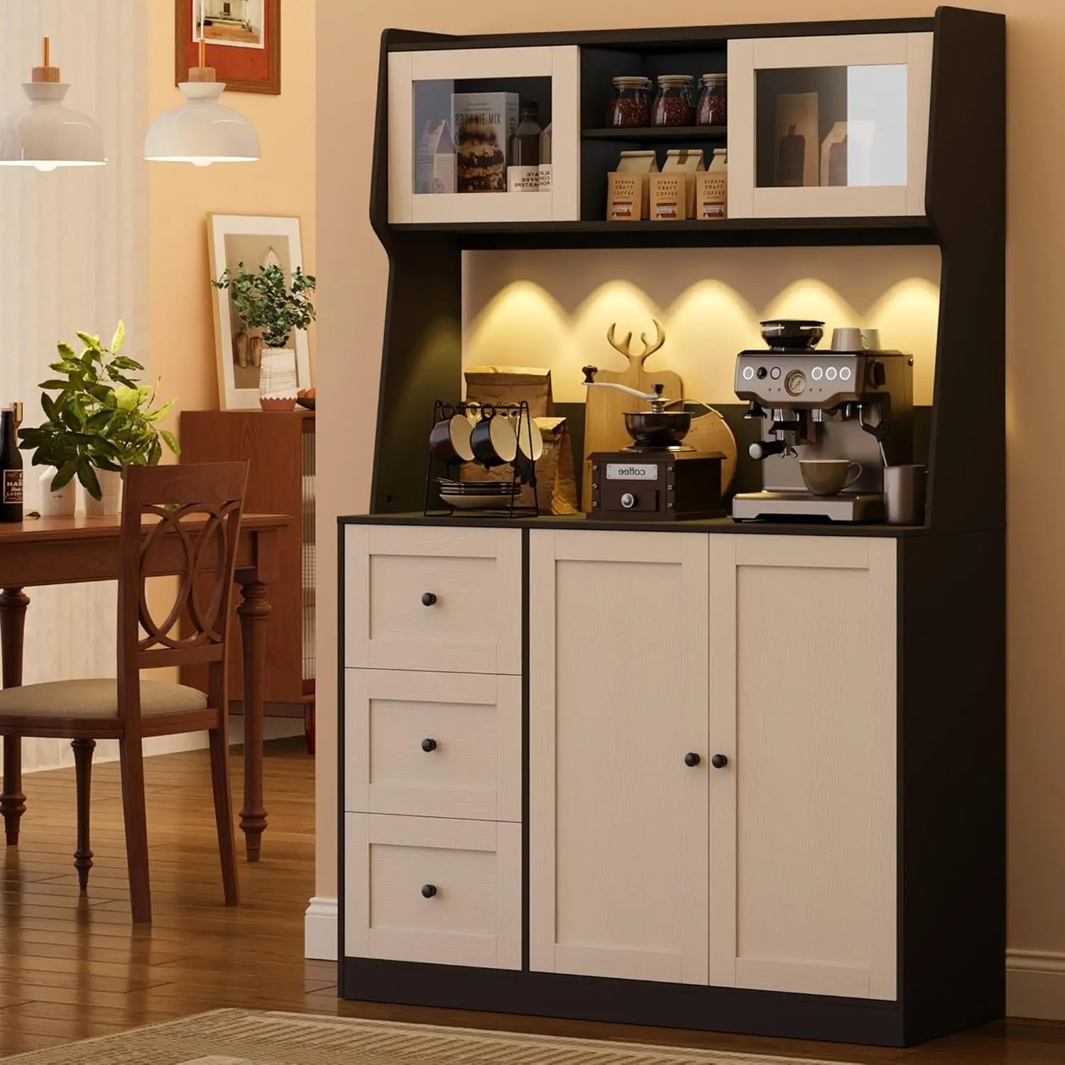 67"Tall Kitchen Pantry Cabinet Buffet Cabinet Sideboard Storage Hutch Cabinet with Drawers & Adjustable Shelves for Dining Room