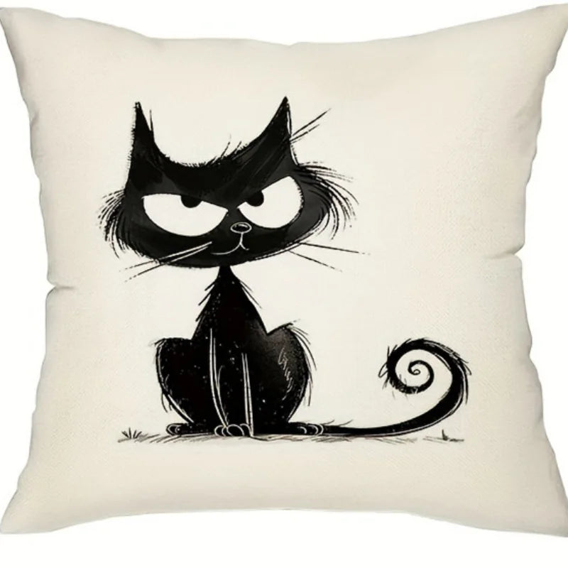 Spooky Black Cat Halloween Throw Pillow Cover
