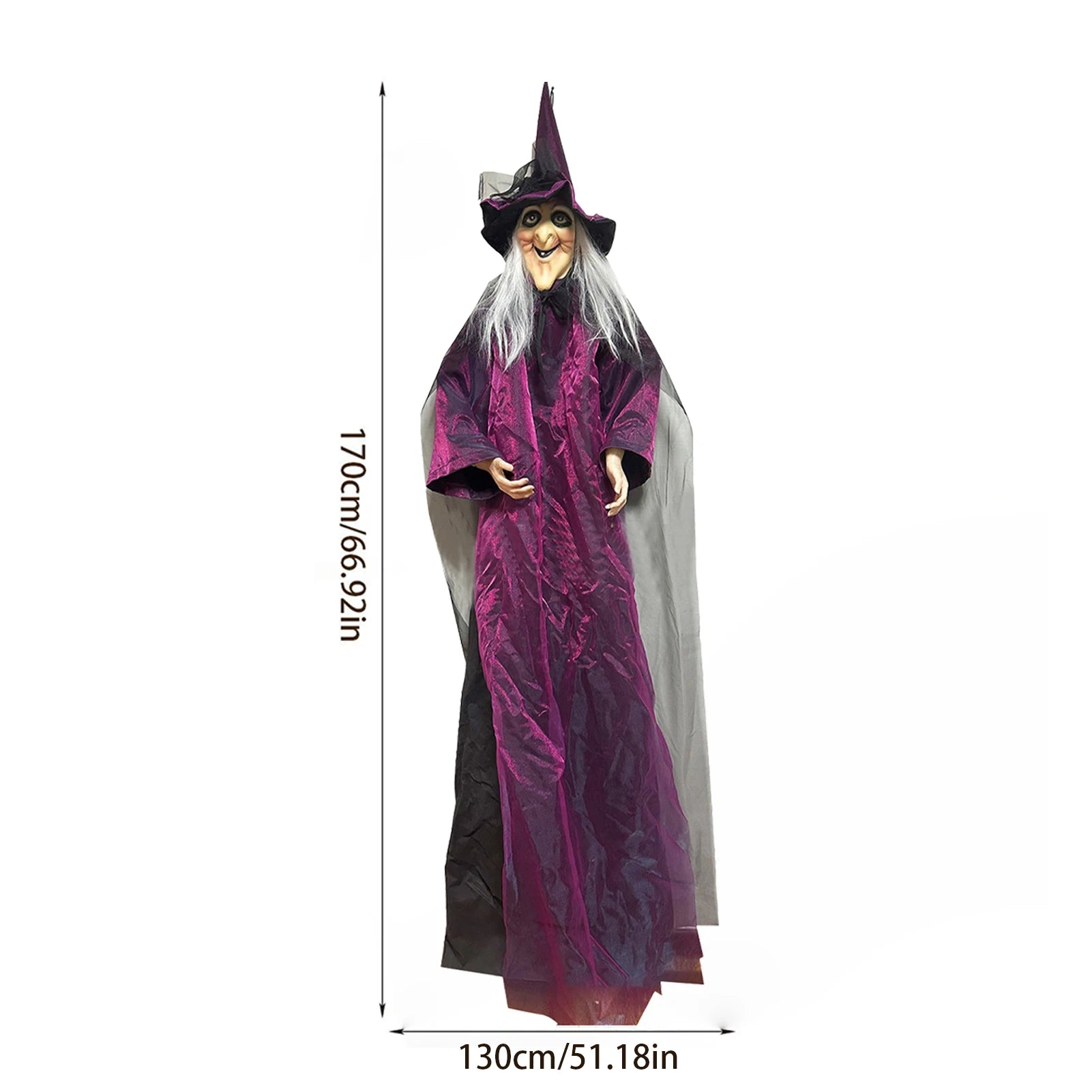 Halloween Sound Activated Light-up Witch Hanging Ghost Scary Props for Haunted House Bar Secret Room Outdoor Yard Garden Party