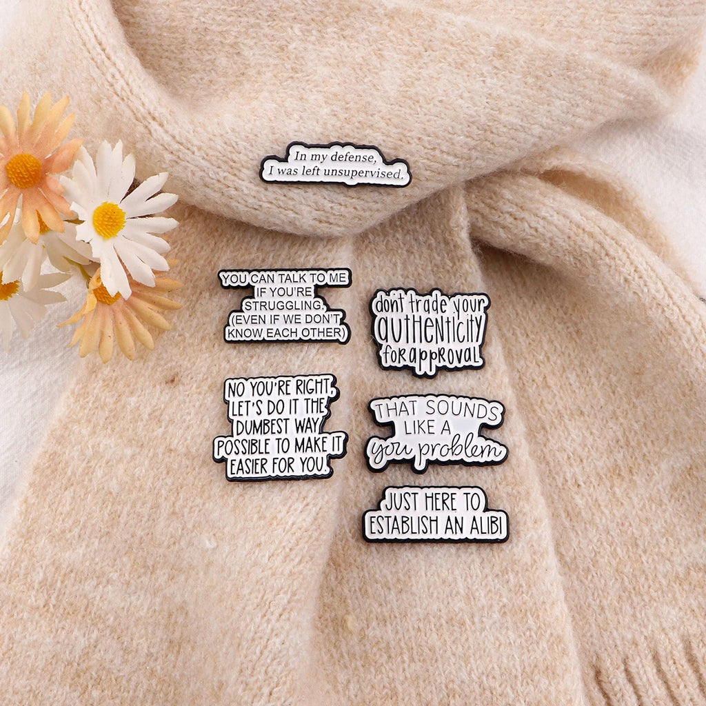 PhrasePins: Cartoon Quote Enamel Brooches & Backpack Badges