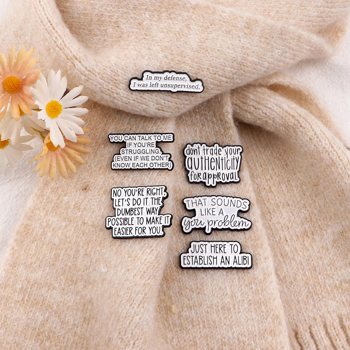 PhrasePins: Cartoon Quote Enamel Brooches & Backpack Badges