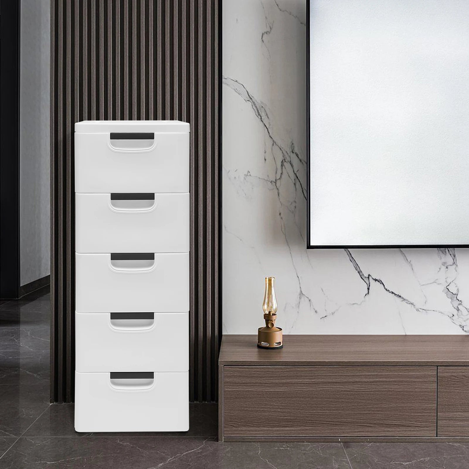 Rollable 5-Drawer Plastic Dresser Storage Tower Unit
