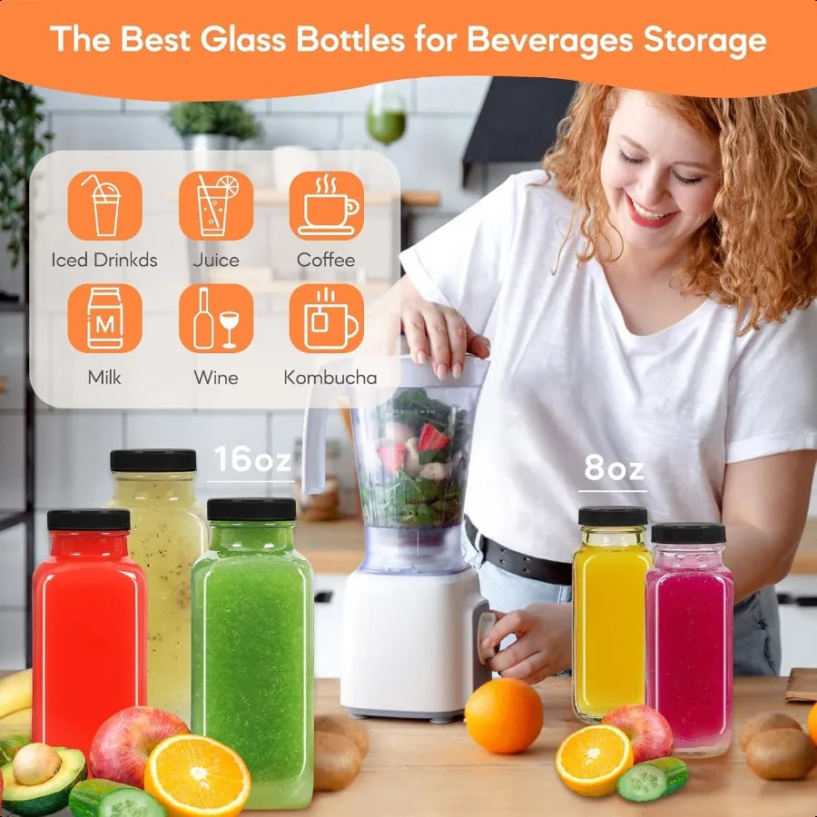 STARSIDE 16oz Reusable Glass Juice & Drink Bottles, 6pk
