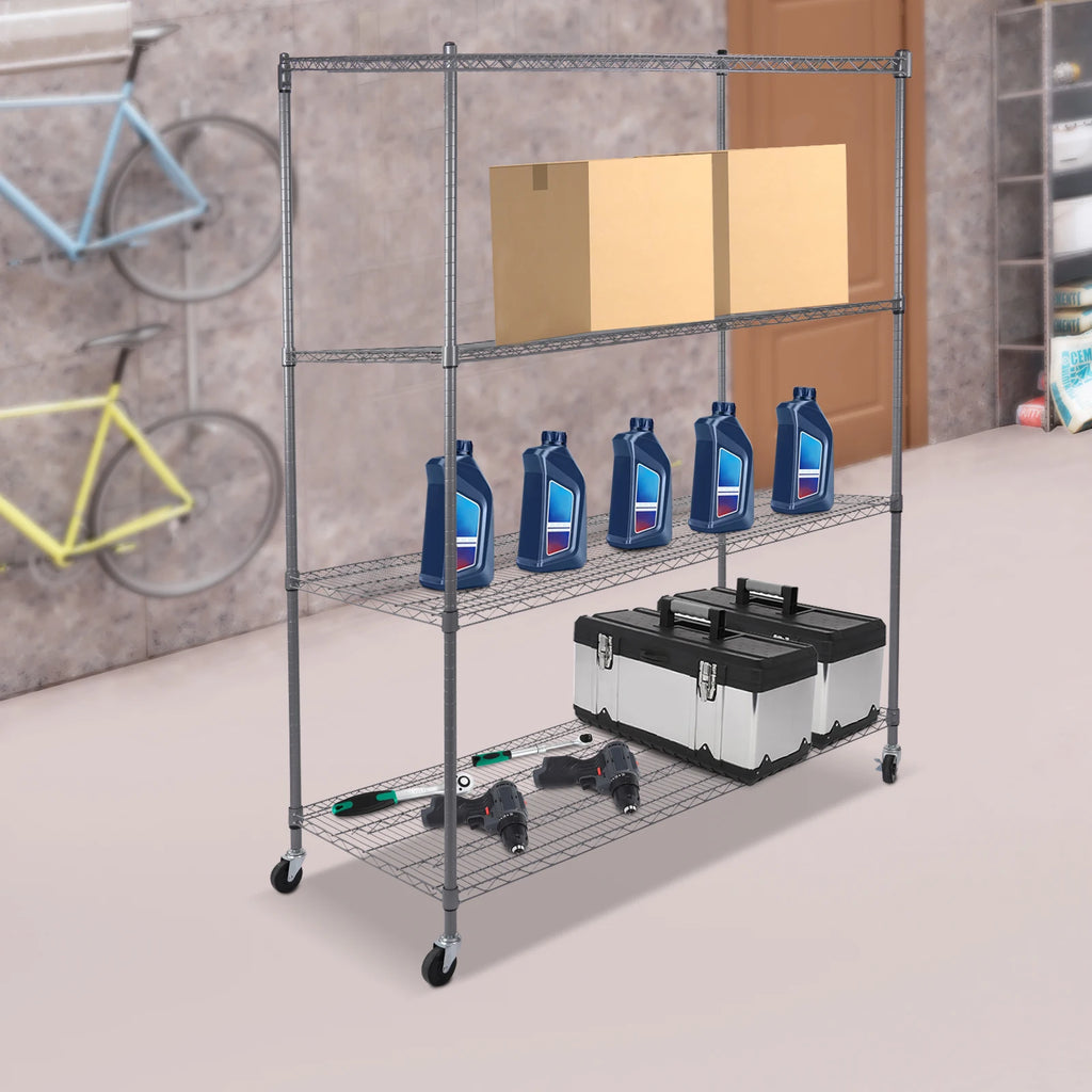 FlexiRack 4-Tier Adjustable Wire Shelf with Wheels