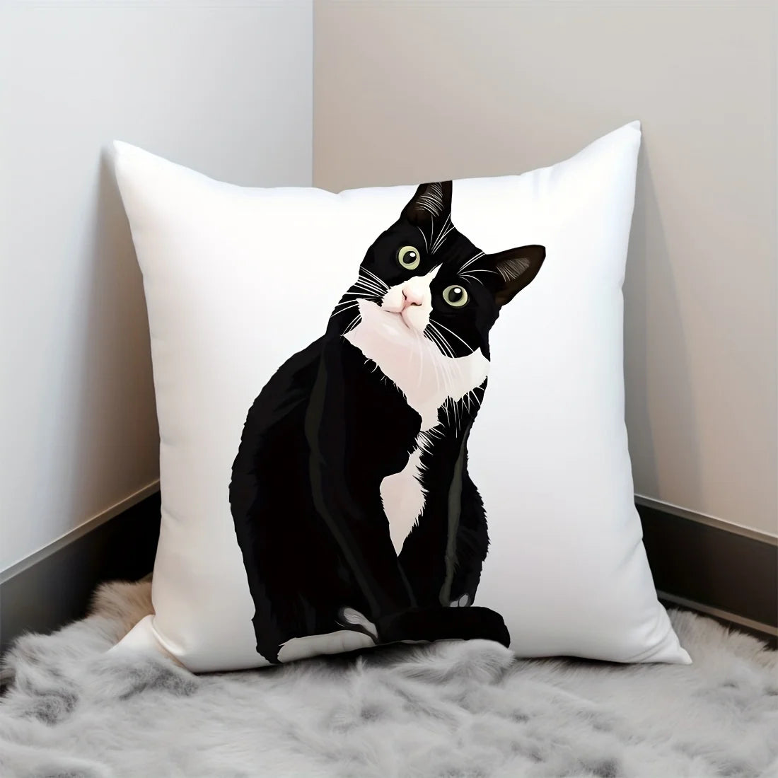 Spooky Black Cat Halloween Throw Pillow Cover