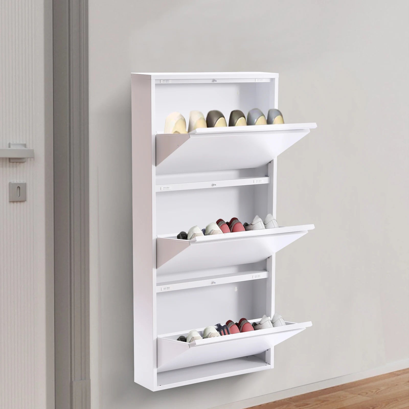 TriFlip Quiet-Close Shoe Cabinet – Wall/Floor Metal Rack