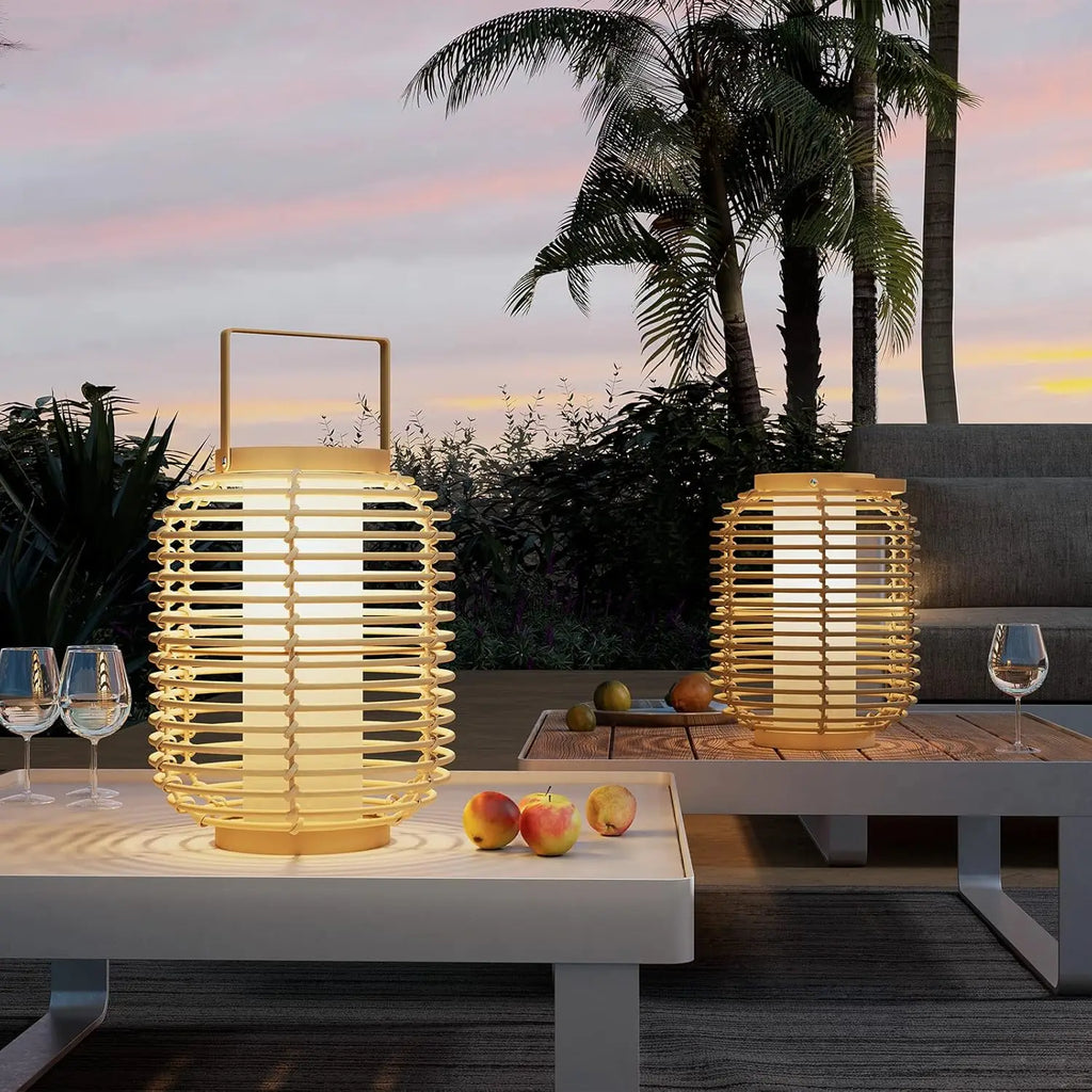 Boho Solar Wicker Floor Lamps, Set of 2, Outdoor LED