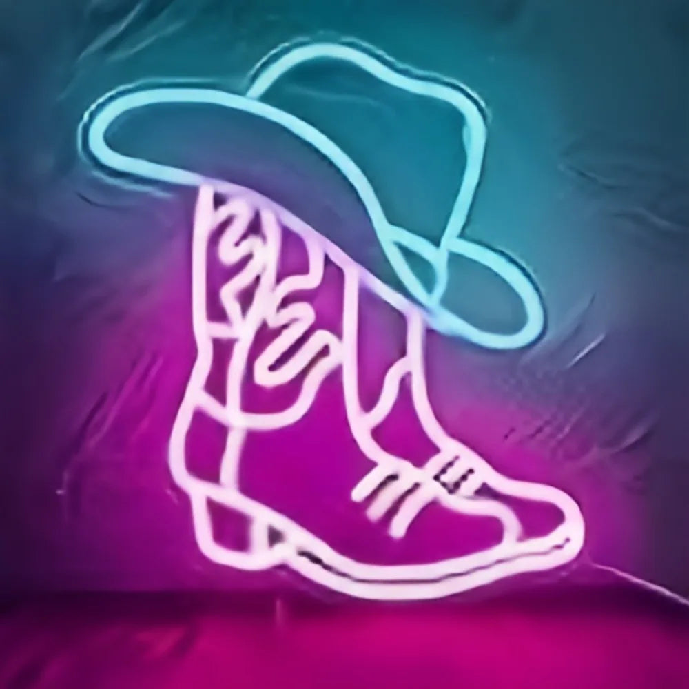 Neon Cowboy Boots & Hats LED Party Wall Sign Décor