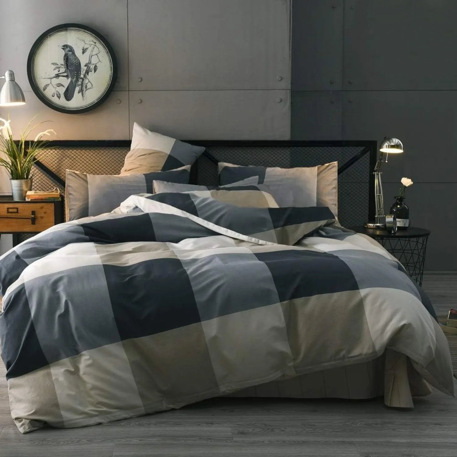 Plaid Luxe Queen Comforter Set – Fluffy Modern Grid