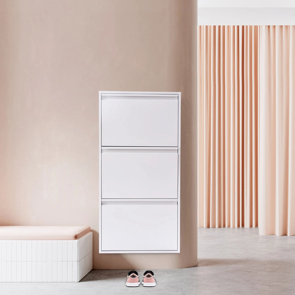 TriFlip Quiet-Close Shoe Cabinet – Wall/Floor Metal Rack