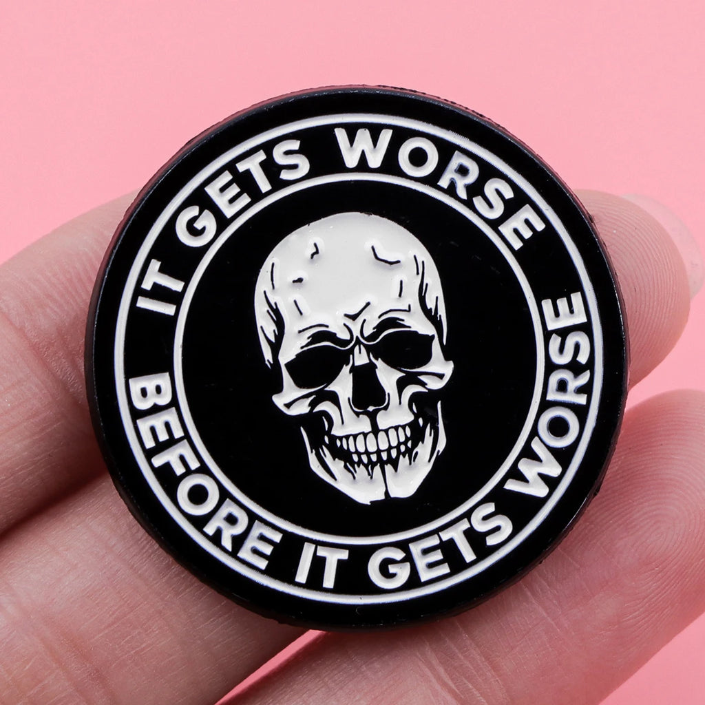 SkeleQuip: Witty Phrase Enamel Pins & Brooches