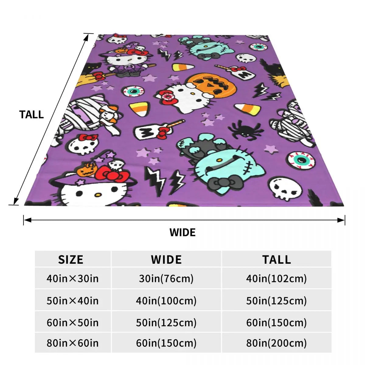 Hello Kitty Halloween Holiday 2024 Blankets Warm Fashion Plush Throw Blanket For Home Decor Camping Flannel Bedspread Bed Cover