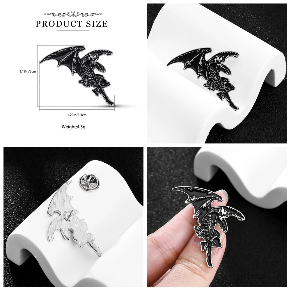 Gothic Baphomet Enamel Pin Set - Halloween Brooches