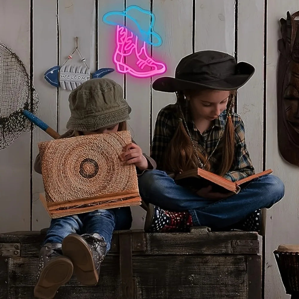 Neon Cowboy Boots & Hats LED Party Wall Sign Décor
