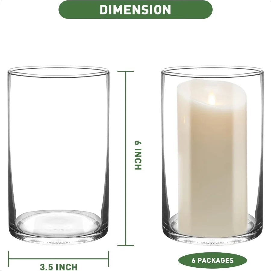Elegant 6 Glass Cylinder Vases, Set of 6 for Centerpieces