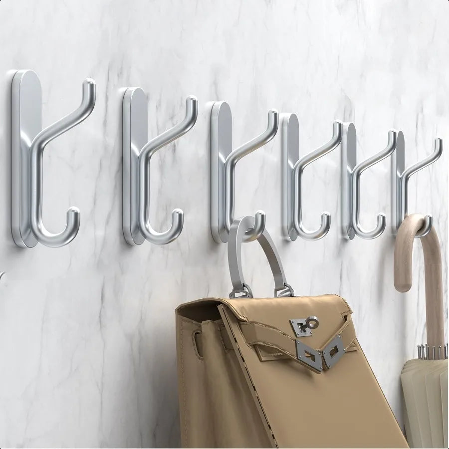 SureGrip Silver Towel & Coat Hooks - Set of 6