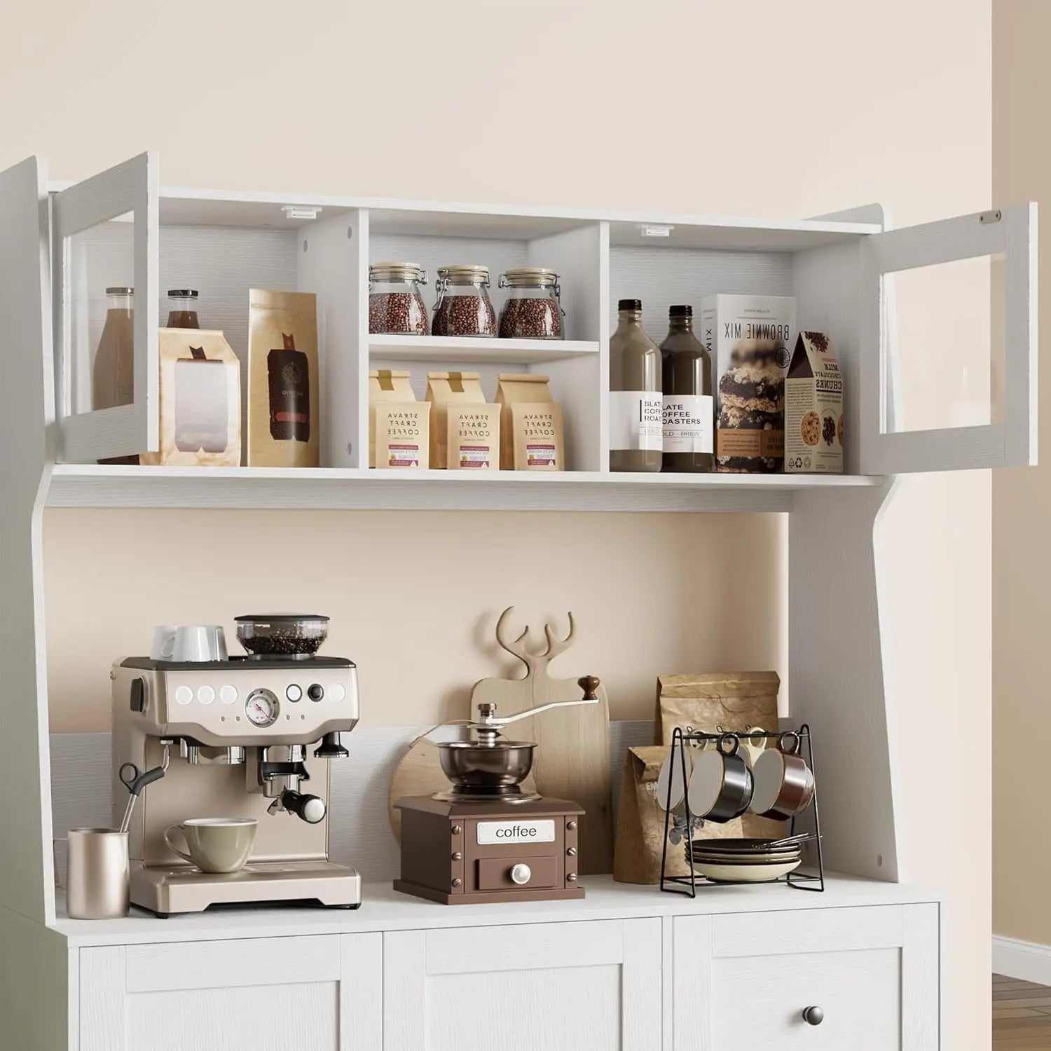 67"Tall Kitchen Pantry Cabinet Buffet Cabinet Sideboard Storage Hutch Cabinet with Drawers & Adjustable Shelves for Dining Room
