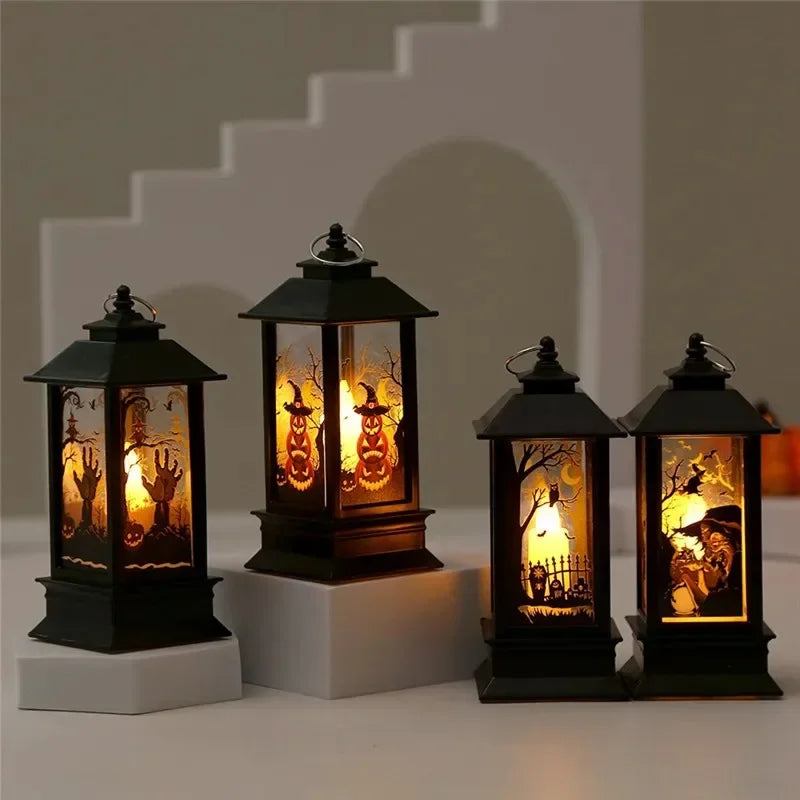 Spooky Vintage LED Witch Castle Lantern Decor