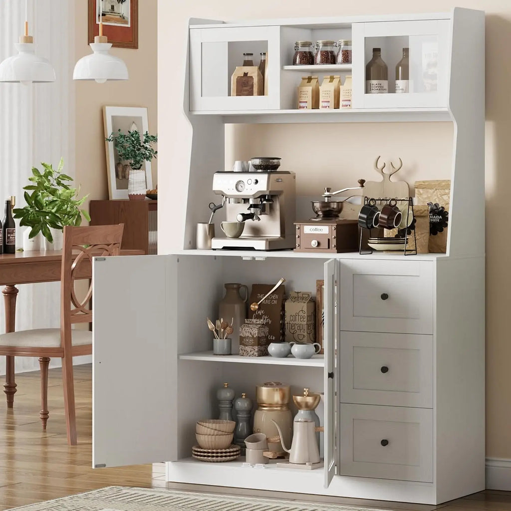 67"Tall Kitchen Pantry Cabinet Buffet Cabinet Sideboard Storage Hutch Cabinet with Drawers & Adjustable Shelves for Dining Room