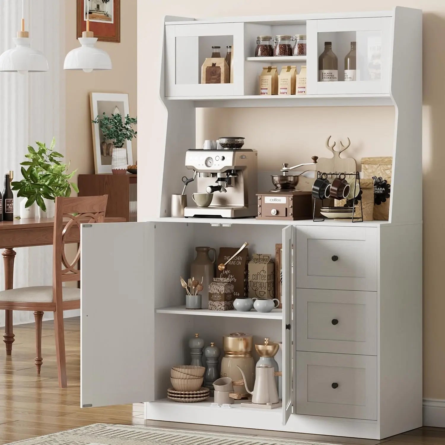 67"Tall Kitchen Pantry Cabinet Buffet Cabinet Sideboard Storage Hutch Cabinet with Drawers & Adjustable Shelves for Dining Room