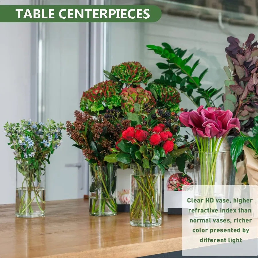 Elegant 6 Glass Cylinder Vases, Set of 6 for Centerpieces