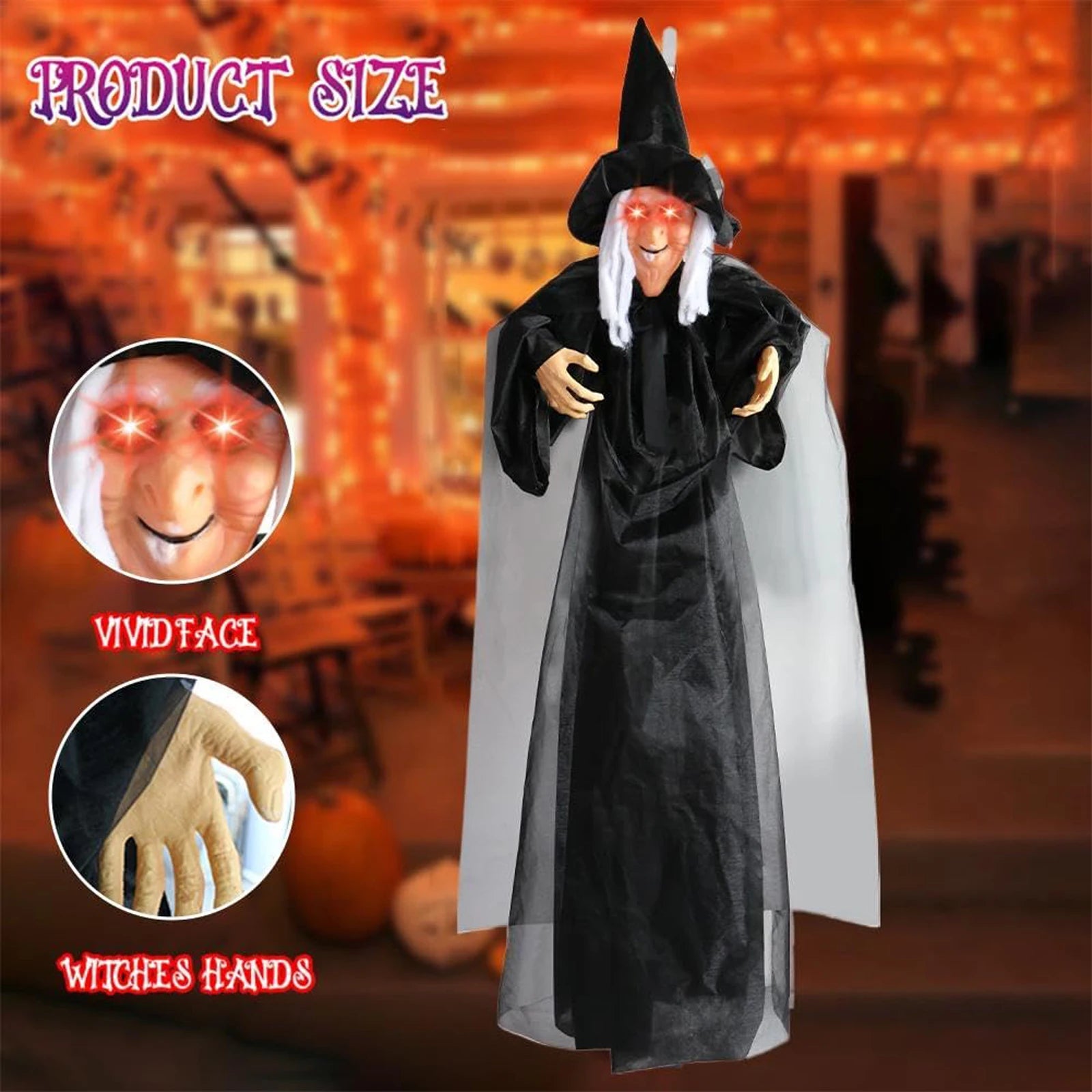 7 Styles Hot Halloween Electronic Witch Decor, Life-size Hanging Witch Halloween Decor, Scary Flying Electronic Witch For Decor