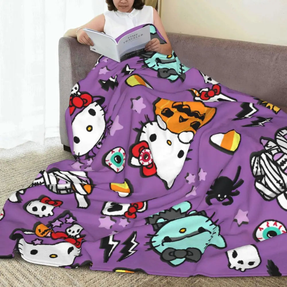 Hello Kitty Halloween Holiday 2024 Blankets Warm Fashion Plush Throw Blanket For Home Decor Camping Flannel Bedspread Bed Cover
