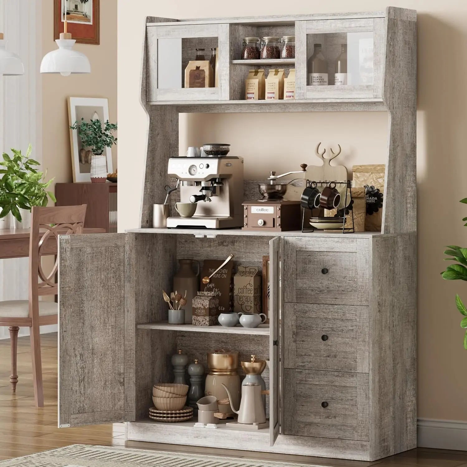 67"Tall Kitchen Pantry Cabinet Buffet Cabinet Sideboard Storage Hutch Cabinet with Drawers & Adjustable Shelves for Dining Room