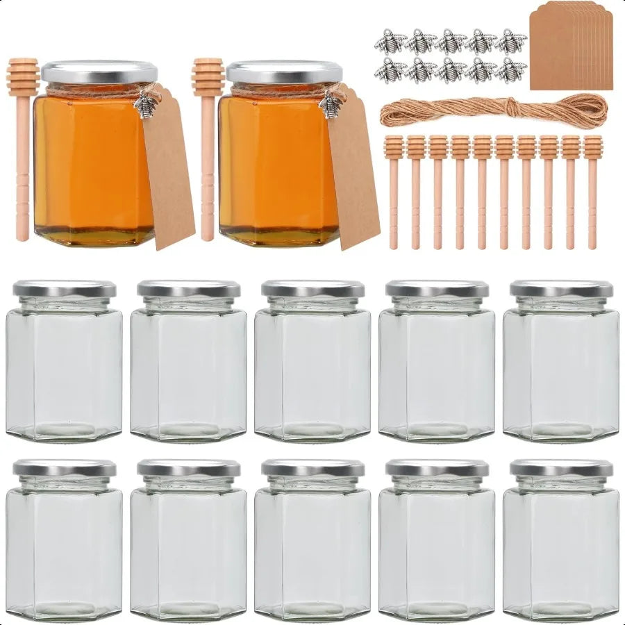 SweetHex 10oz Honey Set: 12 Jars & Dippers