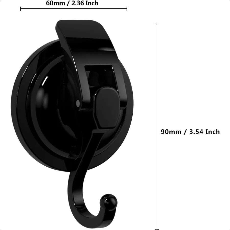 Heavy Duty Vacuum Suction Cup Hooks Matte Black Plated Polished Super Suction for Kitchen Bathroom 2 Pack