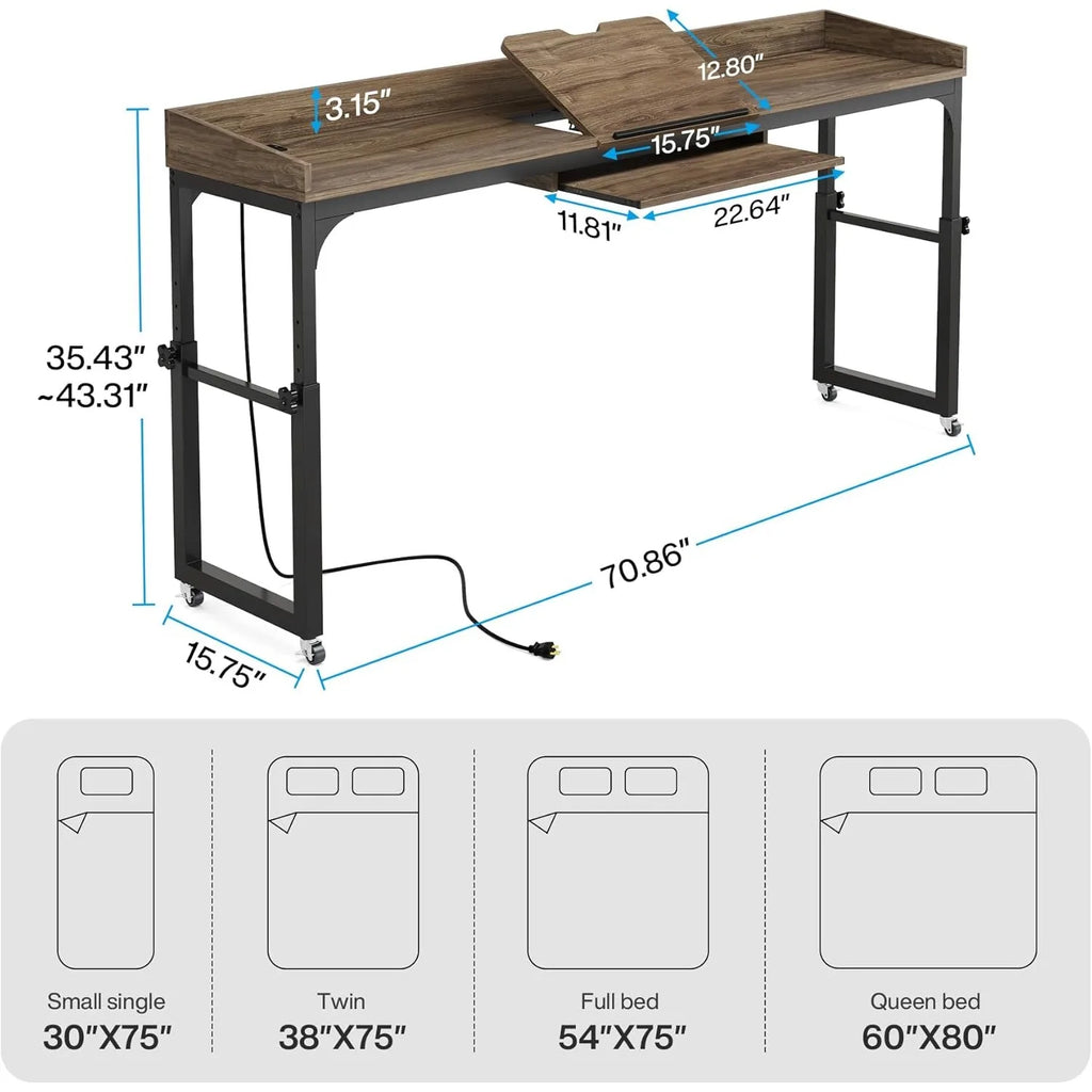 Queen Overbed Adjustable Desk – Mobile Laptop Table