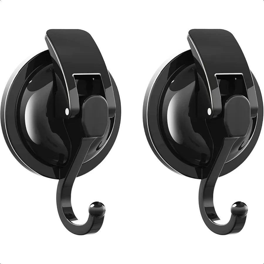 Heavy Duty Vacuum Suction Cup Hooks Matte Black Plated Polished Super Suction for Kitchen Bathroom 2 Pack